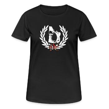 UK Boots Lorbeer Flaggenstil Oi! Skinhead - Frauen T-Shirt atmungsaktiv - Schwarz - Vorne - AI Model Female 172 light (172cm)