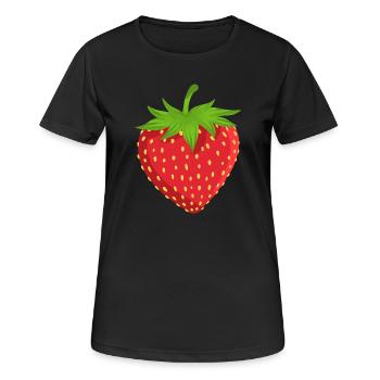 Erdbeere Obst - Frauen T-Shirt atmungsaktiv - Schwarz - Vorne - AI Model Female 172 light (172cm)