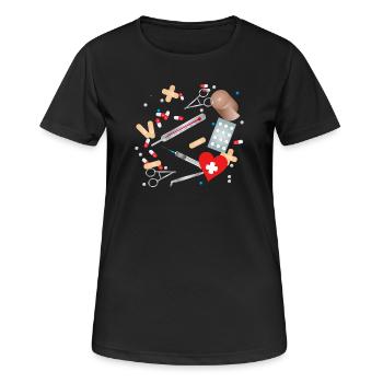 Kit de premiers soins, pharmacie de voyage ou pharmacie de maison - T-shirt respirant Femme - noir - Devant - AI Model Female 172 light (172cm)
