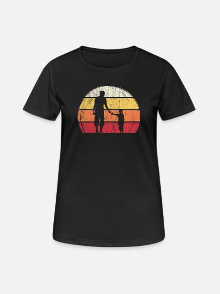 Sunset Silhouette: Vater und Kind - Frauen T-Shirt atmungsaktiv - Schwarz