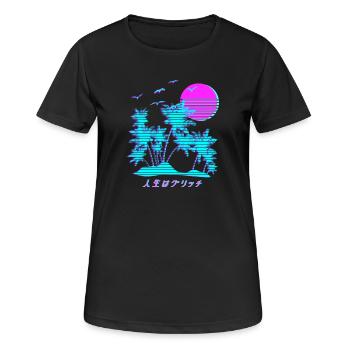 Vaporwave Palm Trees Kanji - Frauen T-Shirt atmungsaktiv - Schwarz - Vorne - AI Model Female 172 light (172cm)