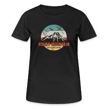 Rocky Mountain Wandern Vintage - Frauen T-Shirt atmungsaktiv - Schwarz - Vorne - AI Model Female 172 light (172cm)