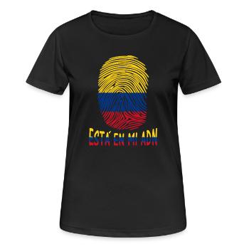 flag of Colombia t-shirt design est en mi adn - Frauen T-Shirt atmungsaktiv - Schwarz - Vorne - AI Model Female 172 light (172cm)