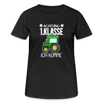 Einschulung Erste Klasse Junge Traktor - Frauen T-Shirt atmungsaktiv - Schwarz - Vorne - AI Model Female 172 light (172cm)