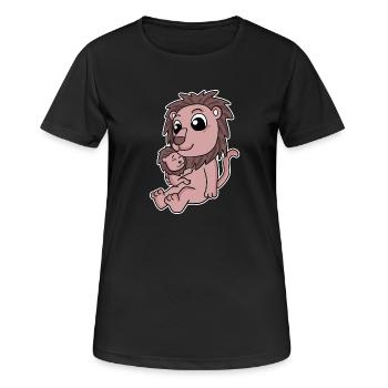 Lion famille - Lion avec bébé - Lion - T-shirt respirant Femme - noir - Devant - AI Model Female 172 light (172cm)