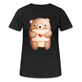 Verliebter Bär mit Liebesbrief – Liebe Design - Frauen T-Shirt atmungsaktiv - Schwarz - Vorne - AI Model Female 172 light (172cm)