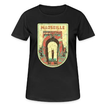 Retro-Abzeichen, Marseille Frankreich ist meine Heimatstadt - Frauen T-Shirt atmungsaktiv - Schwarz - Vorne - AI Model Female 172 light (172cm)