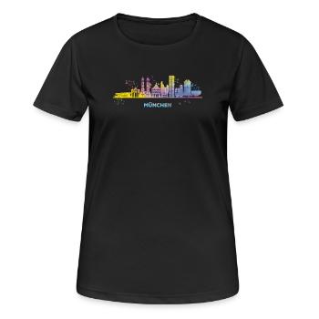 München Skyline Bunt Münchener Frauenkirche - Frauen T-Shirt atmungsaktiv - Schwarz - Vorne - AI Model Female 172 light (172cm)