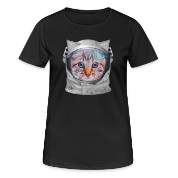 Katze im Weltraum - Frauen T-Shirt atmungsaktiv - Schwarz - Vorne - AI Model Female 172 light (172cm)