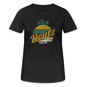 Kölsche Veedel - Köln-Deutz - Frauen T-Shirt atmungsaktiv - Schwarz - Vorne - AI Model Female 172 light (172cm)