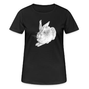WHITE RABBIT | Schneehase nach Albrecht Dürer - Frauen T-Shirt atmungsaktiv - Schwarz - Vorne - AI Model Female 172 light (172cm)
