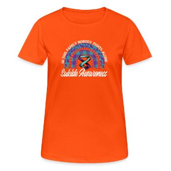 Prévention du suicide Nous portons du violet turquoise - T-shirt respirant Femme - orange néon - Devant - AI Model Female 172 dark (172cm)