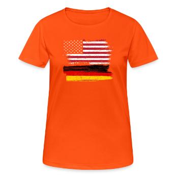 Flag Fusion : Grunge américain et allemand - T-shirt respirant Femme - orange néon - Devant - AI Model Female 172 dark (172cm)