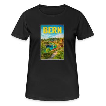 Bern Panorama Aare & Altstadt - Frauen T-Shirt atmungsaktiv - Schwarz - Vorne - AI Model Female 172 light (172cm)