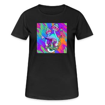 Zauberpilze bunt Psychedelische Pilz Kunst - Frauen T-Shirt atmungsaktiv - Schwarz - Vorne - AI Model Female 172 light (172cm)