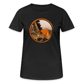 nostalgisches Zelt - Zelten in der Natur - Frauen T-Shirt atmungsaktiv - Schwarz - Vorne - AI Model Female 172 light (172cm)