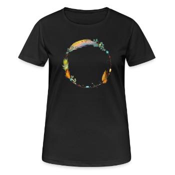 zarter Rahmen aus Federn und Ethno Symbolen - Frauen T-Shirt atmungsaktiv - Schwarz - Vorne - AI Model Female 172 light (172cm)