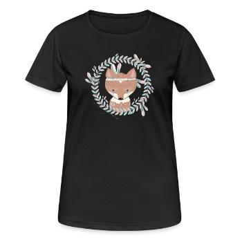 kleiner Fuchs mit Federschmuck im Ethno Rahmen - Frauen T-Shirt atmungsaktiv - Schwarz - Vorne - AI Model Female 172 light (172cm)