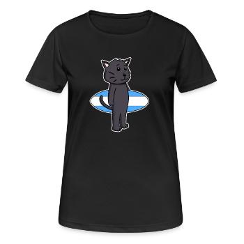 Planche de surf Cat Bombay Surfing Gift - T-shirt respirant Femme - noir - Devant - AI Model Female 172 light (172cm)