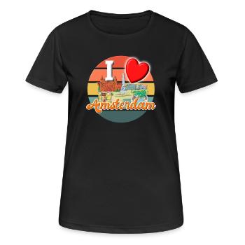I love Amsterdam Urlaubs T-Shirt - Frauen T-Shirt atmungsaktiv - Schwarz - Vorne - AI Model Female 172 light (172cm)