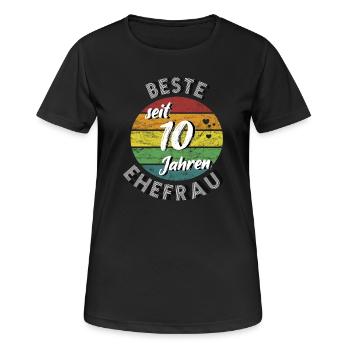 beste Ehefrau seit 10 Jahren Rosenhochzeit retro - Frauen T-Shirt atmungsaktiv - Schwarz - Vorne - AI Model Female 172 light (172cm)