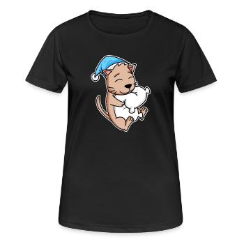 Katze mit Schlafmütze und Kissen - Frauen T-Shirt atmungsaktiv - Schwarz - Vorne - AI Model Female 172 light (172cm)