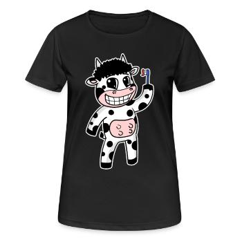 Vache avec brosse à dents - T-shirt respirant Femme - noir - Devant - AI Model Female 172 light (172cm)