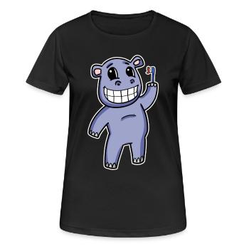 Hippopotame avec brosse à dents - T-shirt respirant Femme - noir - Devant - AI Model Female 172 light (172cm)