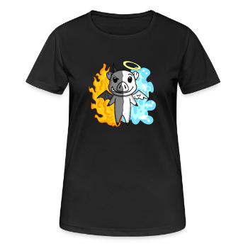 Schwein - Engel und Teufel - Frauen T-Shirt atmungsaktiv - Schwarz - Vorne - AI Model Female 172 light (172cm)