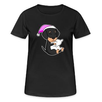 Hund Hunderasse Dackel - Frauen T-Shirt atmungsaktiv - Schwarz - Vorne - AI Model Female 172 light (172cm)