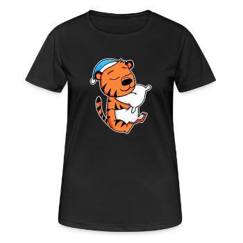 Tiger mit Kissen und Schlafmütze - Frauen T-Shirt atmungsaktiv - Schwarz - Vorne - AI Model Female 172 light (172cm)