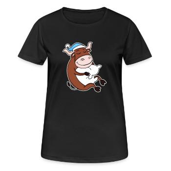 Ox with pillow and sleeping cap - Women's Breathable T-Shirt - black - Front - AI Model Female 172 light (172cm)