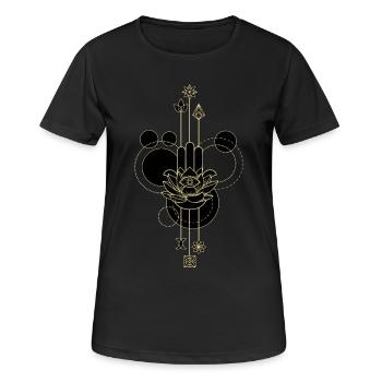 Main Hamsa dorée lotus éthéré - T-shirt respirant Femme - noir - Devant - AI Model Female 172 light (172cm)