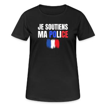 police, policier, gendarme - T-shirt respirant Femme - noir - Devant - AI Model Female 172 light (172cm)