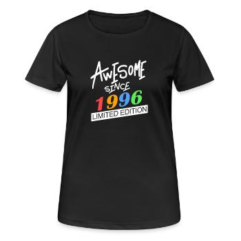 1996 - Jahrgang 1996 - Geburtsjahr 1996 - Frauen T-Shirt atmungsaktiv - Schwarz - Vorne - AI Model Female 172 light (172cm)