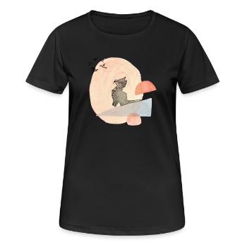 Illustration de l’origami du chat et des oiseaux - T-shirt respirant Femme - noir - Devant - AI Model Female 172 light (172cm)