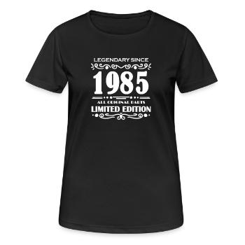 1985 - Born 1985 - Year of construction 1985 - Women's Breathable T-Shirt - black - Front - AI Model Female 172 light (172cm)