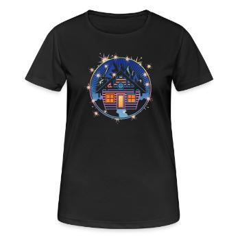 small snowy hut in the mountains in winter - Women's Breathable T-Shirt - black - Front - AI Model Female 172 light (172cm)