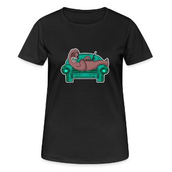 Paresseux sur le canapé personnel de l’ordinateur portable - T-shirt respirant Femme - noir - Devant - AI Model Female 172 light (172cm)