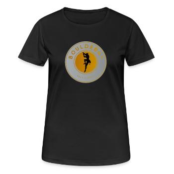 Bouldern: Kletter-Silhouette, Boulder-Queen - Frauen T-Shirt atmungsaktiv - Schwarz - Vorne - AI Model Female 172 light (172cm)