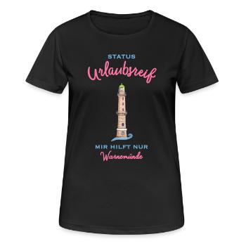 Kultiger alter Leuchtturm Warnemünde , Urlaubsreif - Frauen T-Shirt atmungsaktiv - Schwarz - Vorne - AI Model Female 172 light (172cm)