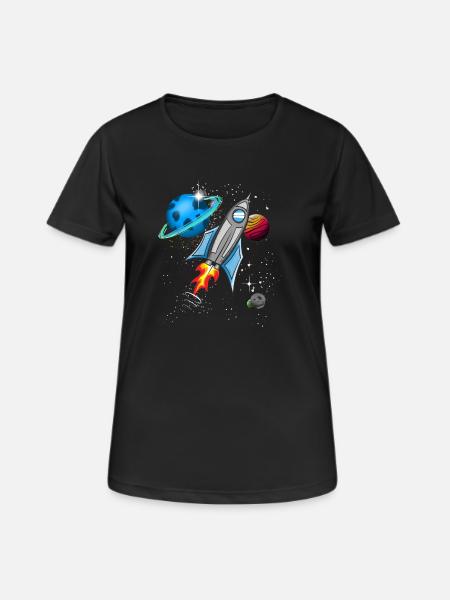 Rakete im Weltall - Frauen T-Shirt atmungsaktiv - Schwarz
