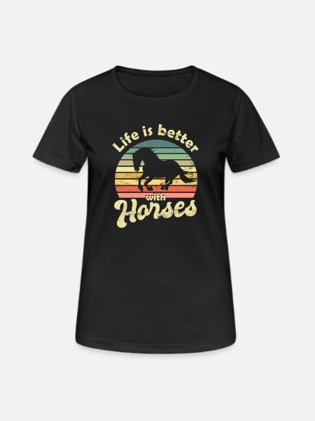 Pferd Pferde - Frauen T-Shirt atmungsaktiv - Schwarz