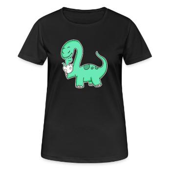Dinosaure avec bébé dinosaure - T-shirt respirant Femme - noir - Devant - AI Model Female 172 light (172cm)