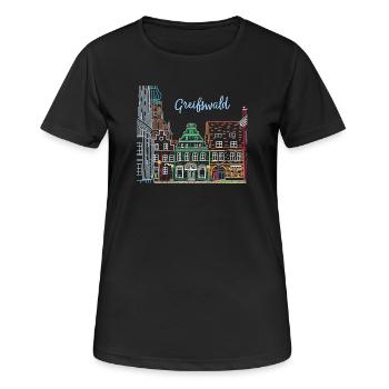 Greifswald, Colombages à Fischmarkt, Allemagne de l'Est - T-shirt respirant Femme - noir - Devant - AI Model Female 172 light (172cm)