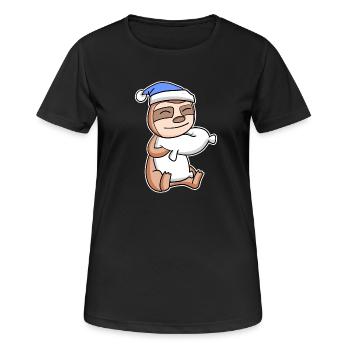 Faultier mit Kissen und Schlafmütze - Frauen T-Shirt atmungsaktiv - Schwarz - Vorne - AI Model Female 172 light (172cm)