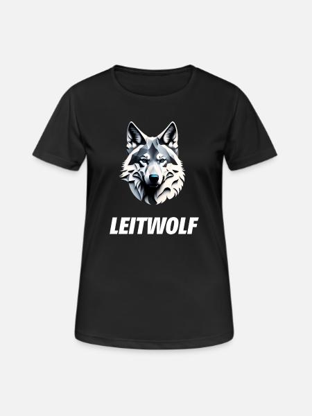 Leitwolf mit blauen Augen und Schriftzug - Frauen T-Shirt atmungsaktiv - Schwarz