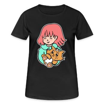 Katze Manga Anime Japanisch Zeichentrick Geek - Frauen T-Shirt atmungsaktiv - Schwarz - Vorne - AI Model Female 172 light (172cm)