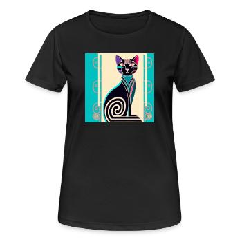 Neon-Spiralkatze Art Déco - Frauen T-Shirt atmungsaktiv - Schwarz - Vorne - AI Model Female 172 light (172cm)