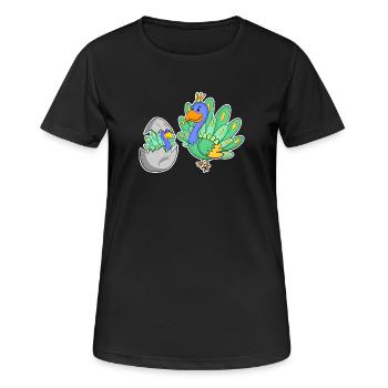 Famille Paon - Paon avec bébé - Motif Paon - T-shirt respirant Femme - noir - Devant - AI Model Female 172 light (172cm)